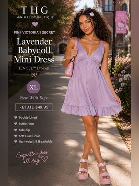 PINK Victoria’s Secret Lavender Lyocell Babydoll Slip Dress XL NWT